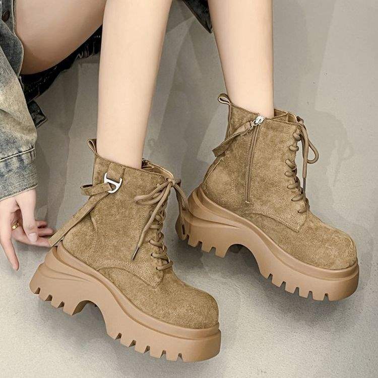 Simple women's shoes new platform Martin boots women's 2025 matte muffin lace-up small locomotive retro short boots
