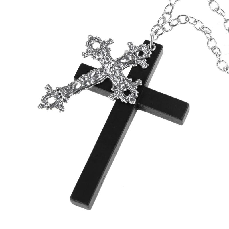 Модне дерев'яне хрестоподібне підвісне намисто Панк Готичний Комір Чокер Довгий ланцюжок на шию Прикраси Y2K для жінок Чоловіків