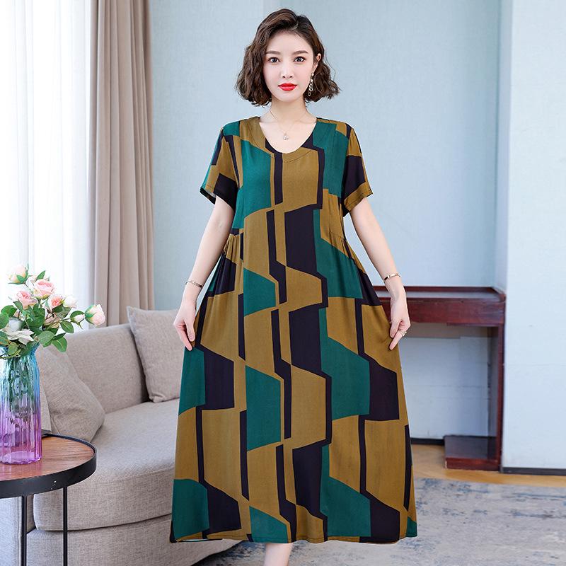 2023 Bavlněné tištěné letní šaty s kontrolou bříška plus size pro ženy středního věku a starší