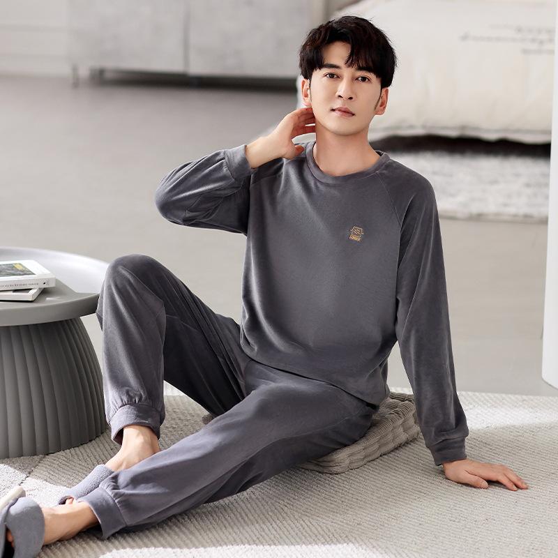 Men'S Pajamas Autumn And Winter Island Fleece Thin Flannel Loungewear Fleece Warm Large Size Coral Fleece Suit Men