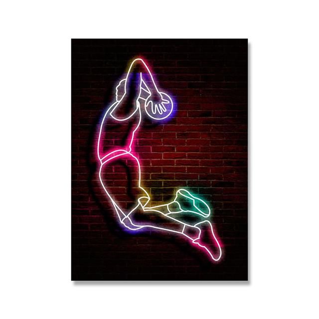 

Неоновый свет, художественная картина на холсте, абстрактная необычная баскетбольная спортивная поза, постер, уличное настенное искусство для детей, украшение для комнаты для мальчиков 50X70cm Unframed
