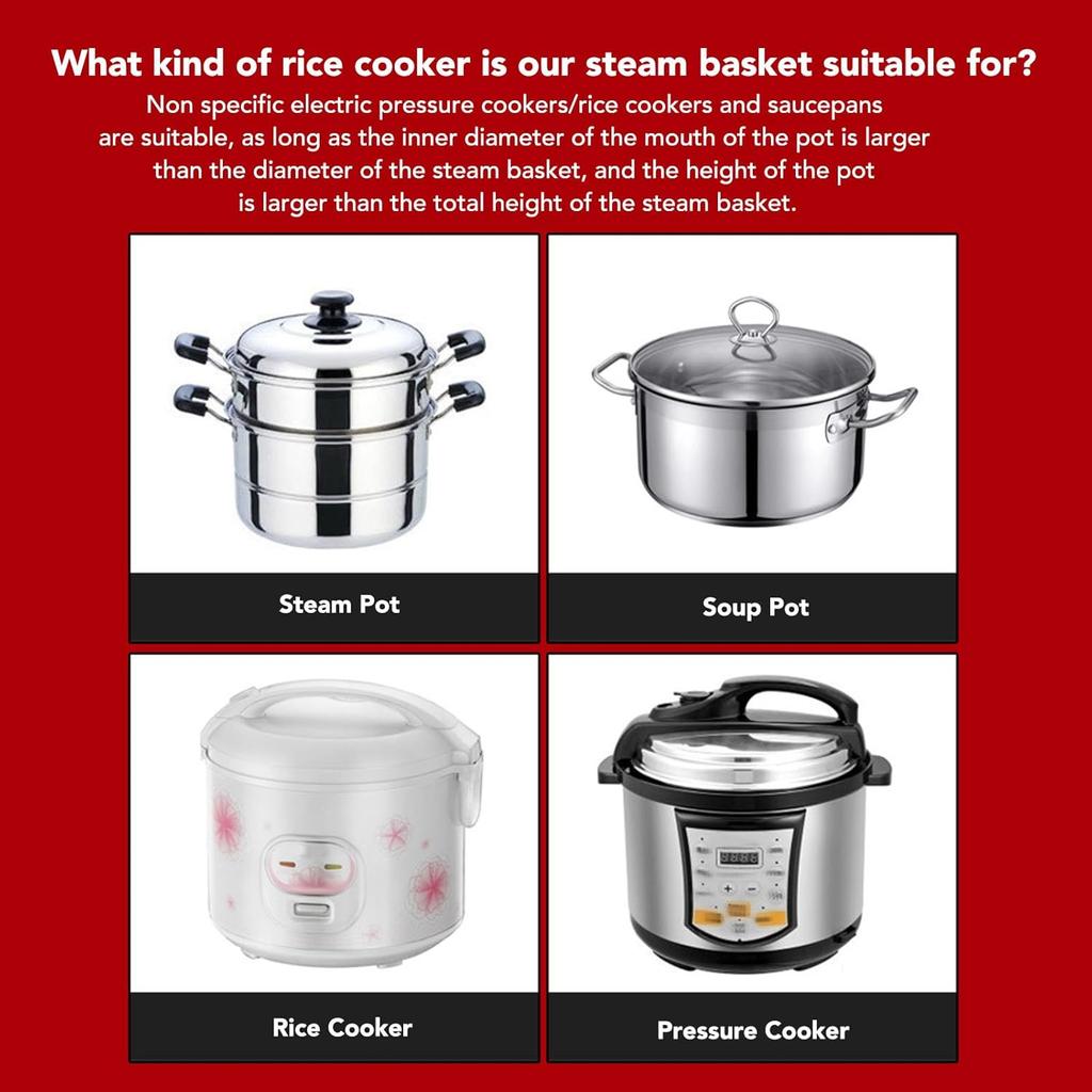 Steamer Basket for, Non Stick Vegetable Steamer Basket with Handle, Stainless Steel Steamer Basket Insert for Pots, Sugar Removal Rice Cooker Insert