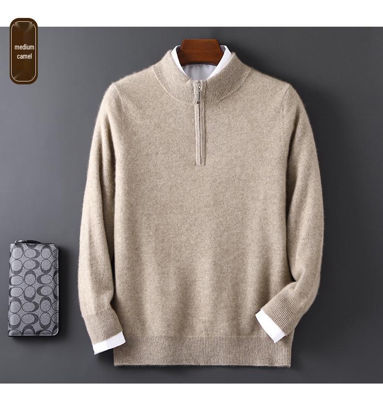 Men's 12-Gauge Zipper Sweater with Half-High Collar - Versatile Knitwear for Autumn/Winter Commute