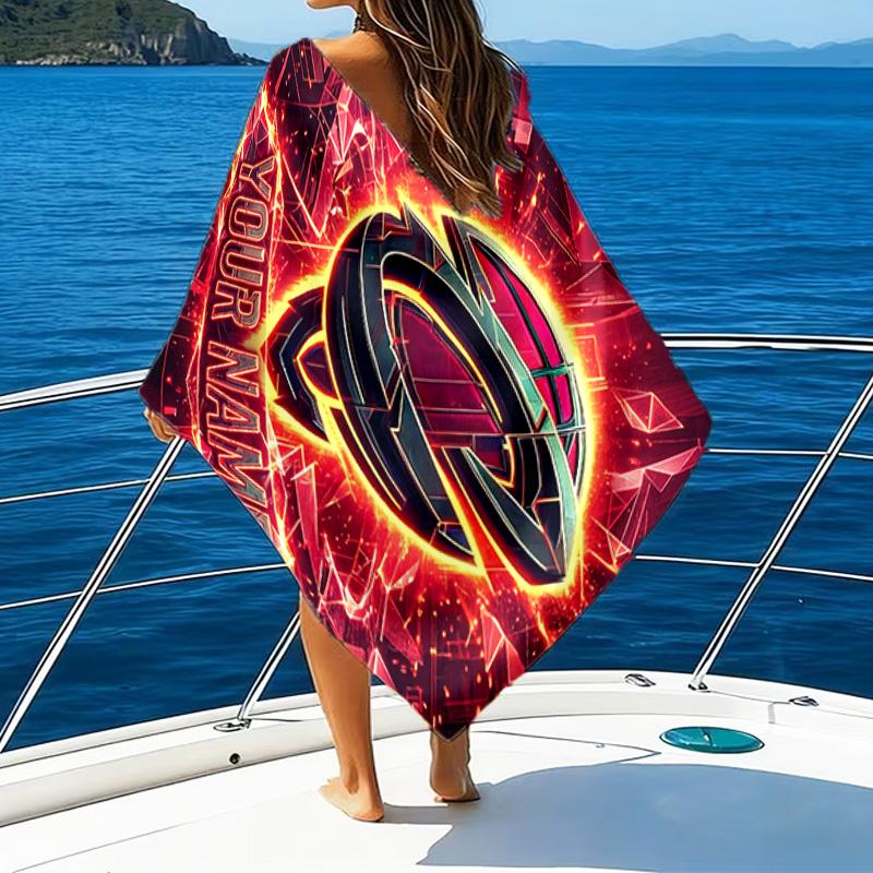 Custom Name Beach Towel Football Cavaliers Logo Beach Towel, Soft Microfiber, Gift for Her/Him, Birthday, for Pool, Beach, Travel, Fan Gifts