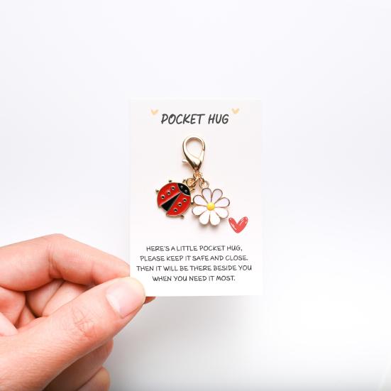 Cheie de buzunar cu floare norocoasă, breloc inspirat cu fluture/albine/buburuză, breloc floare cu card, cadouri pentru femei, prietene, colege