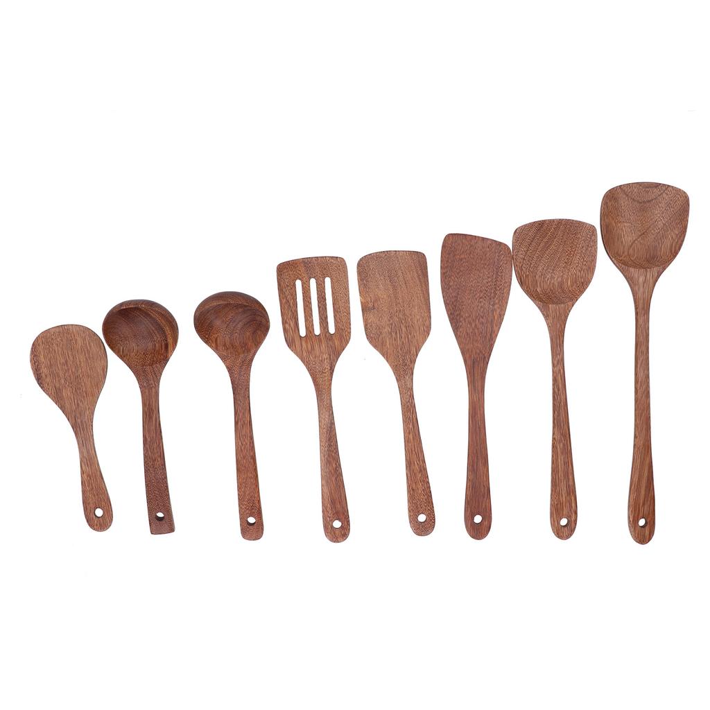 8Pcs Kitchen Tools Set Wooden Spatula Shovel Spoons Mixing Stirring Serving Utensils