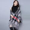Dámský ležérní dámský svetr s dlouhým rukávem, dámská šála, oboustranná pelerína, kostkovaný pletený zateplený teplý kardigan