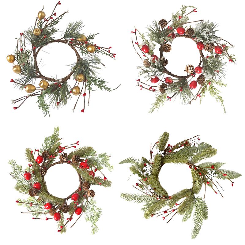 Christmas Candle Rings Table Decoration Christmas Wreath Candle Holder Ring Red Berries Table Centerpieces Candle Wreath