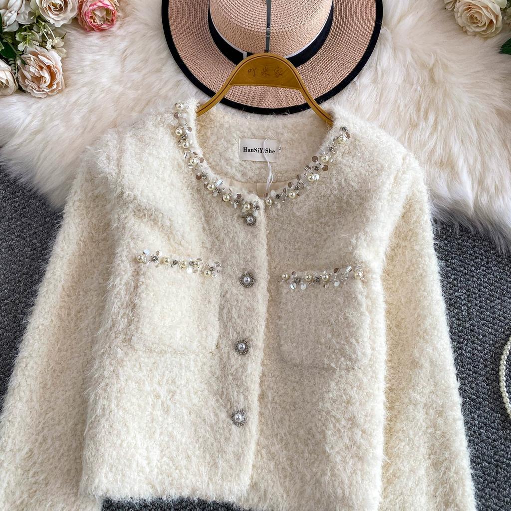 Autumn Winter Women Luxury Mink Faux Fur Full Sleeve Single Breasted Short Jacket Coat Christmas Outerwear With Pocket
