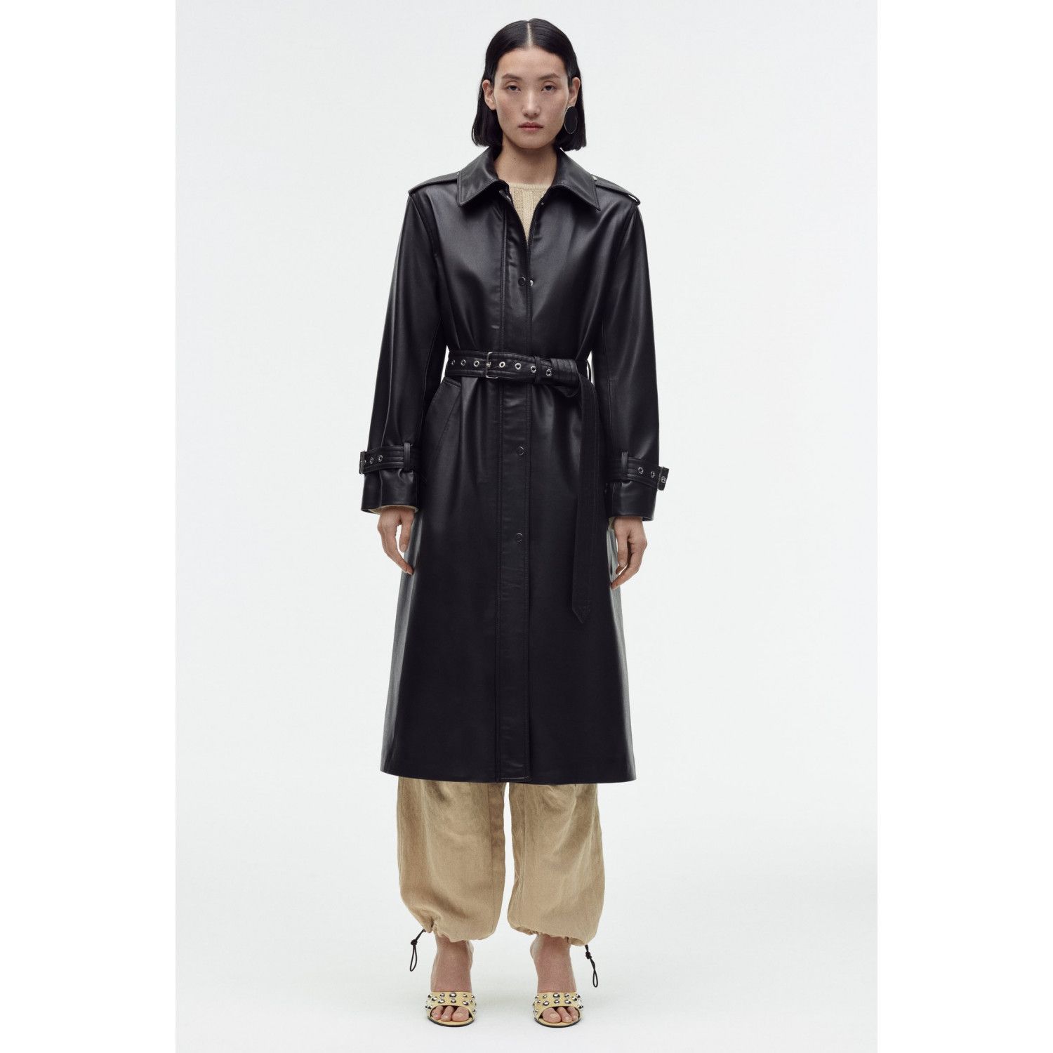 

FAUX LEATHER TRENCH WITH BELT