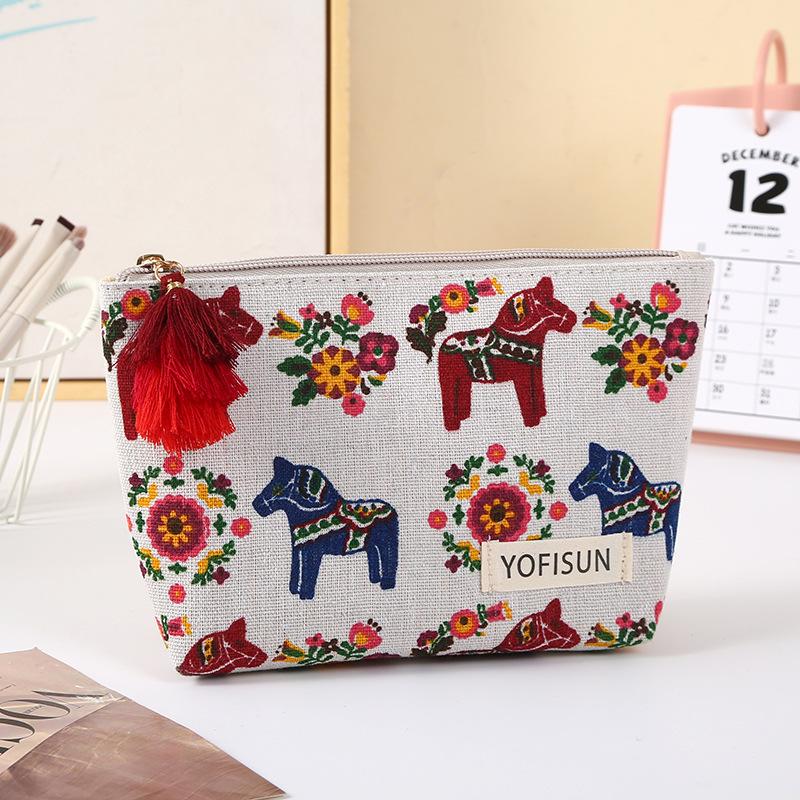 Women's Large-Capacity Tassel Print Makeup & Toiletry Bag with Coin Purse