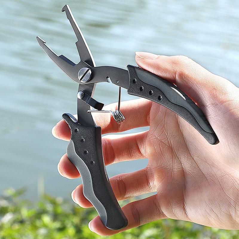 Stainless Steel Titanium Plated Fishing Pliers Serrated Blade Dyneema Fish Line Scissors Hooks Remover With Clamp Sleeve
