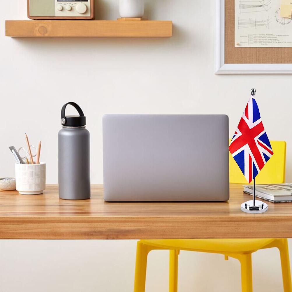 United Kingdom Flag Polyester UK British Desk Flag Small Mini UK Table Flags with Stand Base Home Office Festival