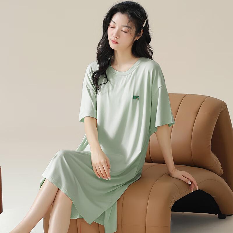 LangSha Padded Nightgown for Women, Loose-Fitting Bra-Free Sleepwear, Thin And Suitable for Outdoor Wear, Short-Sleeved Ladies' Loungewear