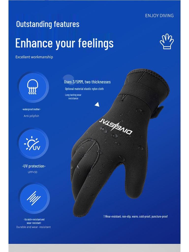 Substar 3/5mm Anti-Slip Diving Gloves: Snorkeling, Surfing, Anti-Cut, Warm, Wear-Resistant; Ideal for Winter Swimming & Fishing.