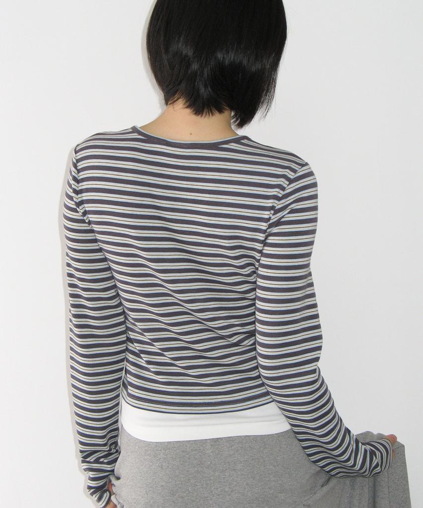 RONRON Layered Henryneck Long Sleeve Charcoal Stripe