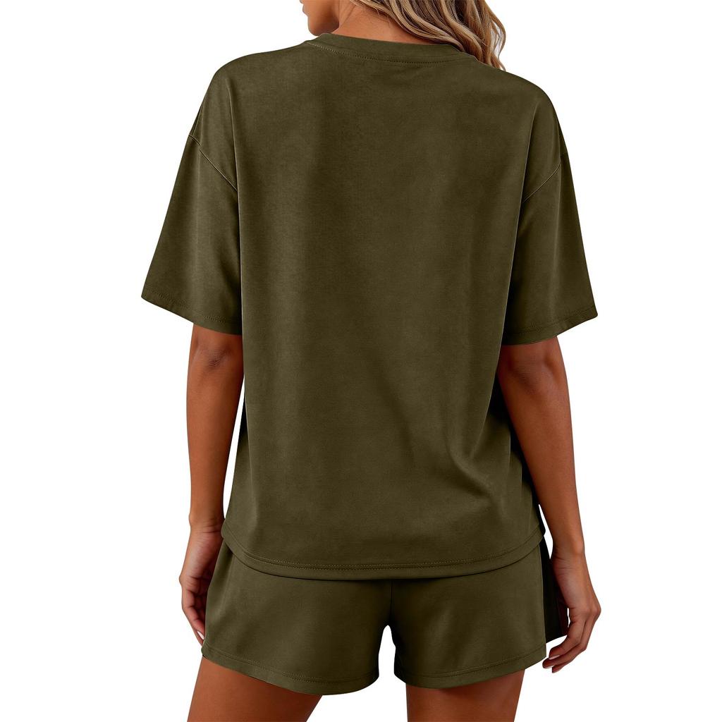 Women's 2-Piece Fashionable Casual Loose-Fit Short-Sleeve Top And Shorts Set