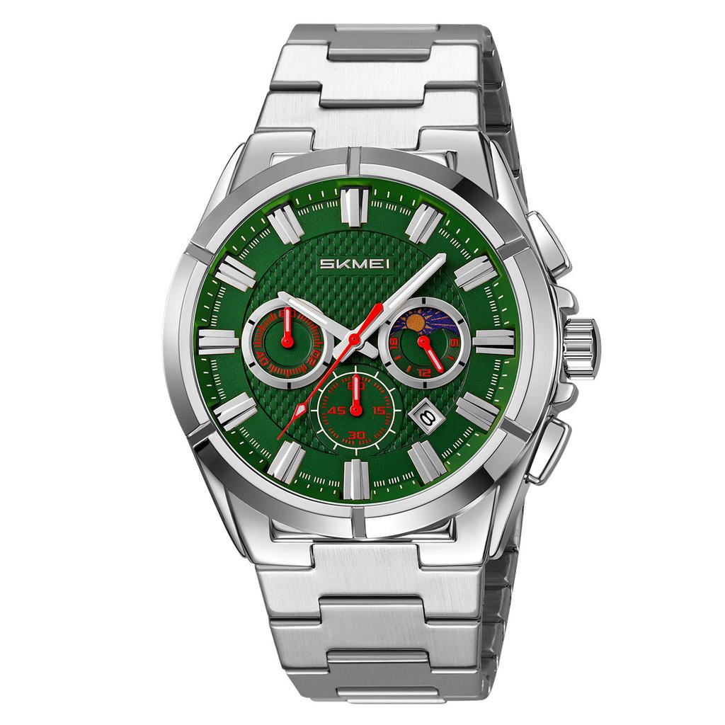 Skmei Fashion Multifunctional Quartz Watch for Men Calendar Luminous Luxury Stainless Steel Strap Mens Watches