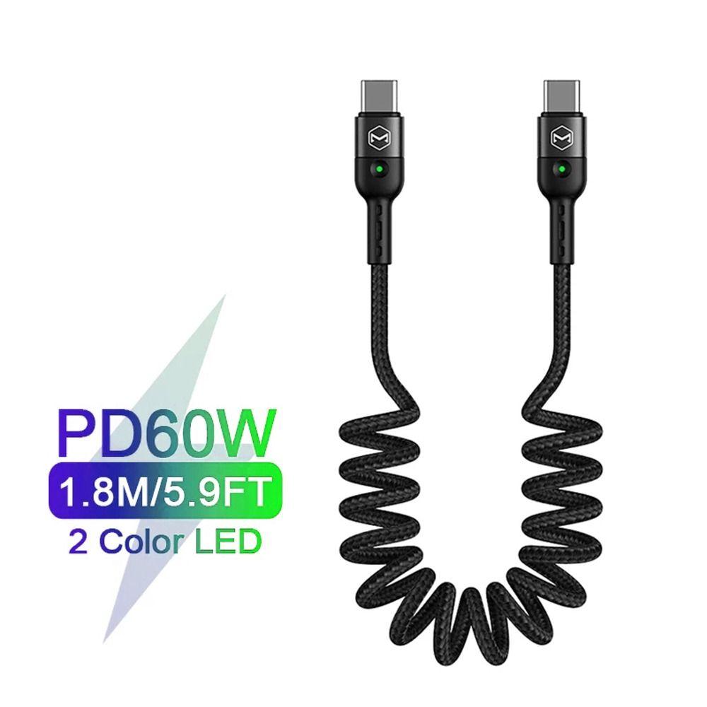 

LED Braided Retractabl Data Wire USB Type C LED Indicator Spring USB Cable Mobile Phone IOS