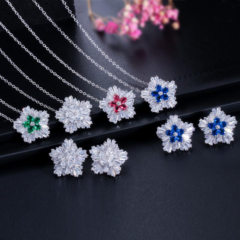 Zircon Crystal, Jewelry Necklace, Earrings, Stud Earrings Set, Two-Piece Set.