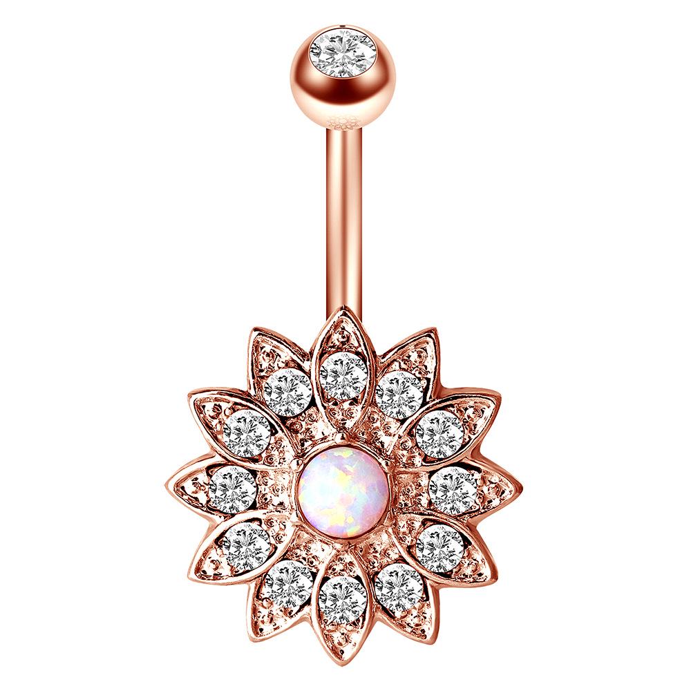 Exclusive Stainless Steel Sunflower Opal Belly Button Ring Stud Piercing Jewelry