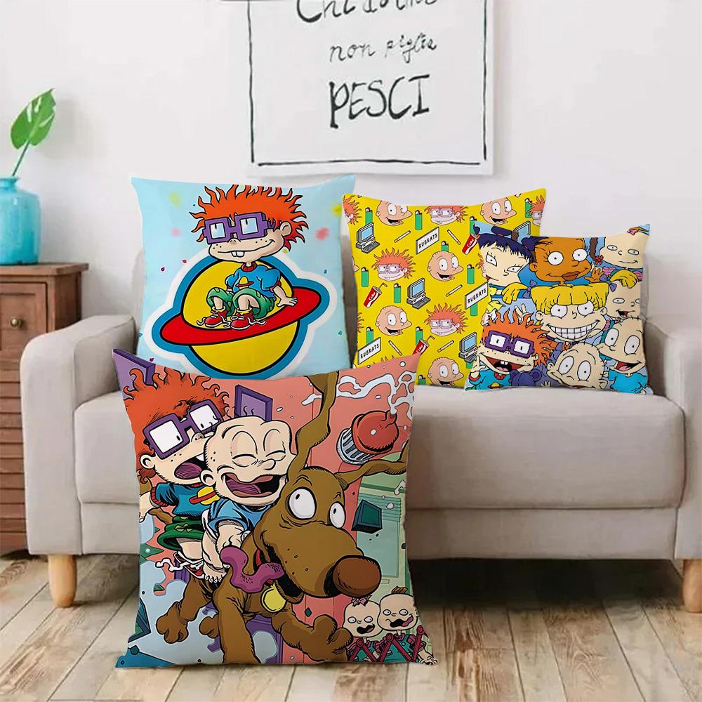 Cartoon Funny R-Rugrats Pillow Covers Cartoon Sofa Decorative Home Double-Sided Printing Short Plush Cute Cushion Cover