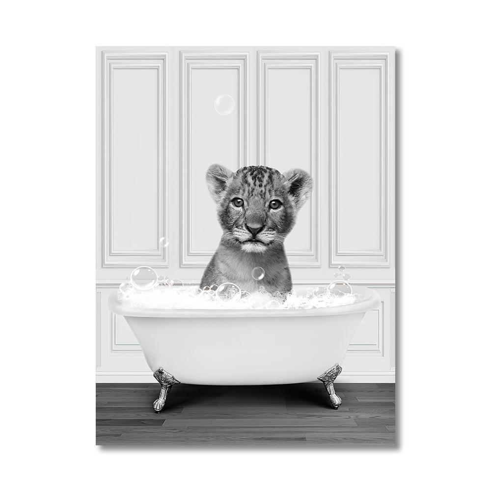 Animais Engraçados Arte de Parede Impressões de Pôster Girafa Banheira Pinguim Elefante Zebra Pintura em Tela Imagem para Quarto de Banho Quarto Decoração de Casa