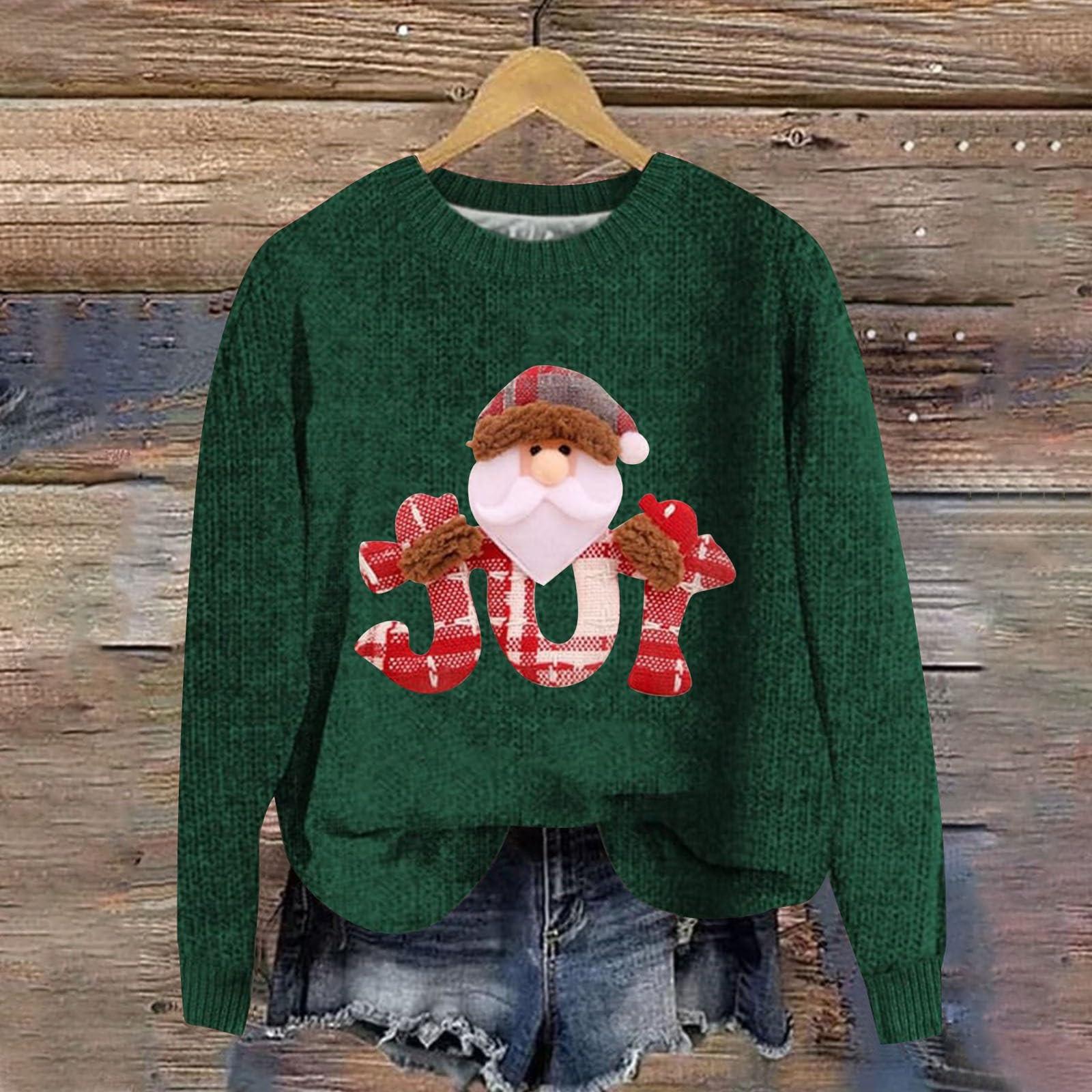 

Женская мода повседневный длинный рукав рождественский принтованный воротник шерстяной трикотажный пуловер топ XXXL