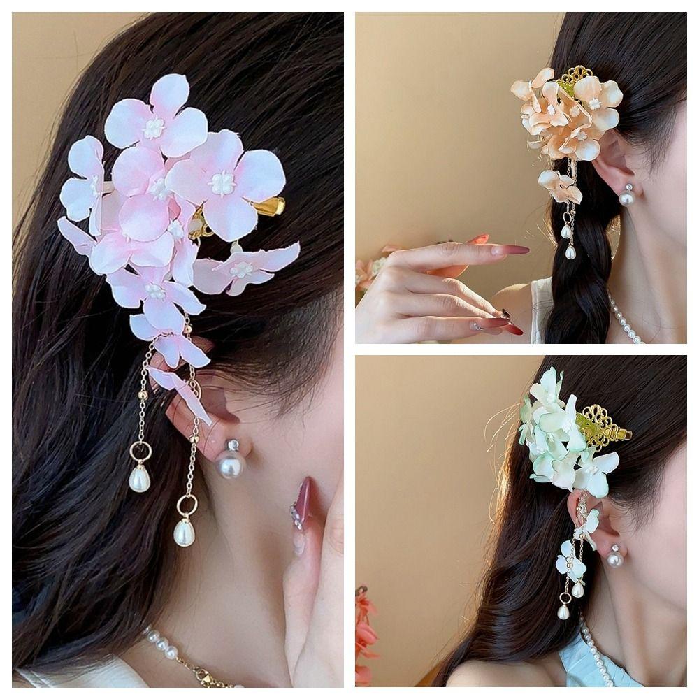 Fabric Flower Hairpin Imitation Pearl Chinese Style Hair Clip Fairy Hanfu Hair Accessories Party