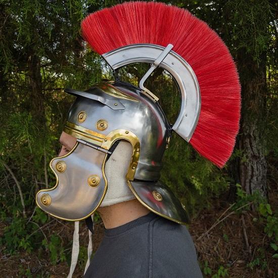 Set Of 2 Roman Empire Centurion Officer Helmet - Fully Functional 20 Gauge Steel Medieval Replica Costume Helmet