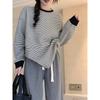Hooded Striped Long Sleeved T-shirt Women's Hoodie Top