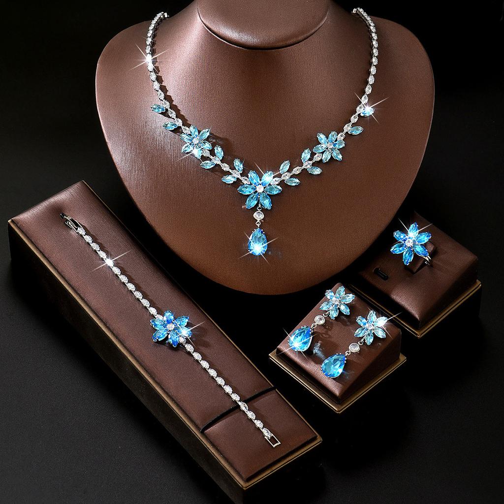 Necklace Set, European and American Fashion Trend Zircon Earrings Ins Emerald Flower Temperament Jewelry Necklace Female 2026