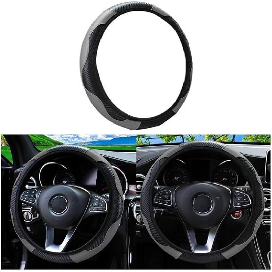 Car Steering Wheel Cover, Microfiber PU Leather Elastic Carbon Fiber Auto Steering Wheel Protector, 15 Inch Breathable Anti-Slip For Women Men, Car