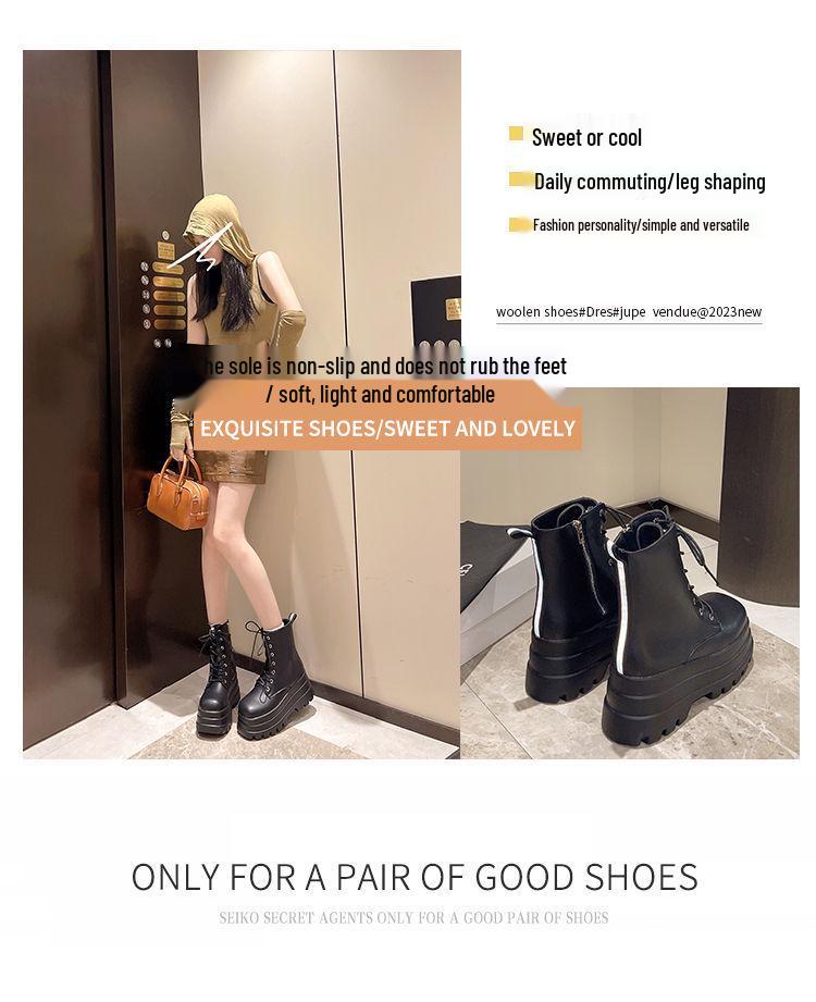 Bottes Martin à plateforme à talons hauts pour femmes Printemps/Automne 2025 - Petites, Bottines courtes rehaussantes