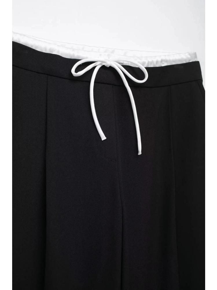 Pure Color Women High Waist Black Pants Solid Elastic Waist Wide Leg Pant Woman Fashion Lace Up Casual Loose Pants Streetwear