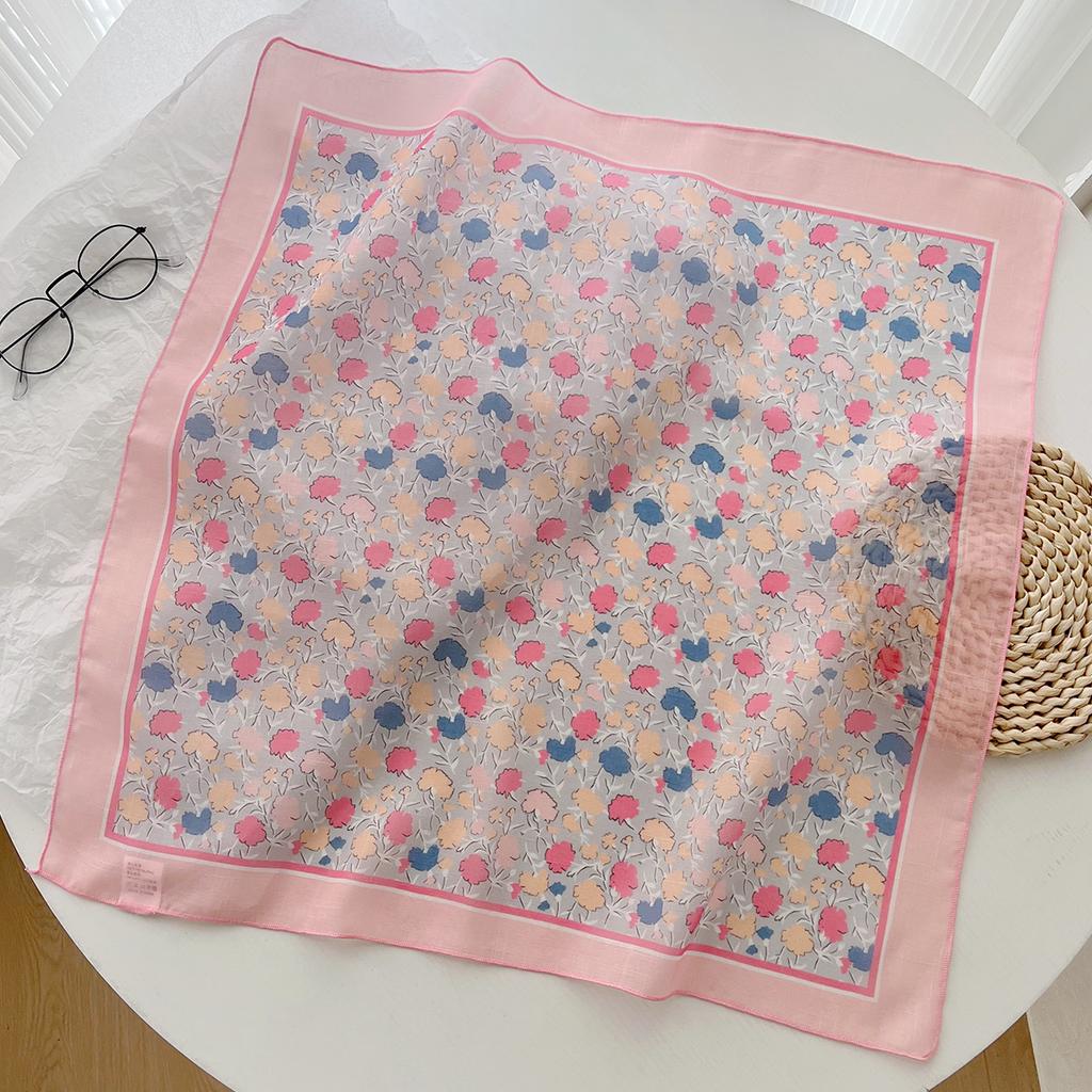 Spring And Summer Korean Literary And Artistic Versatile Cotton And Linen Small Square Scarf Silk Scarf Women'S Fashion Temperament Scarf Headband