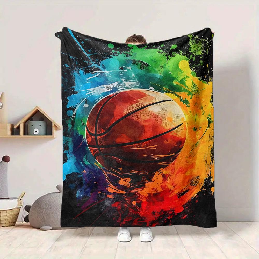 1pc Basketball Colors Blanket, Lightweight Flannel Throw Blanket for Sofa, Bed, Travel, Camping, Living Room, Office, Couch082