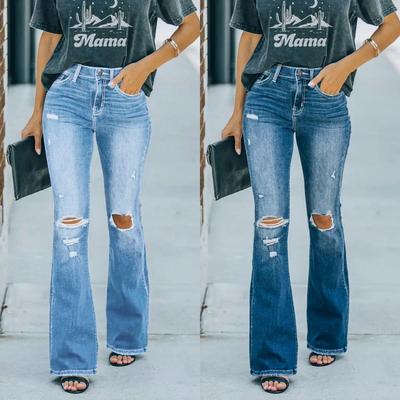 Damen Risse High-Waist Schlankmachende Micro-Flare Jeans 2025 Mode Gewaschen