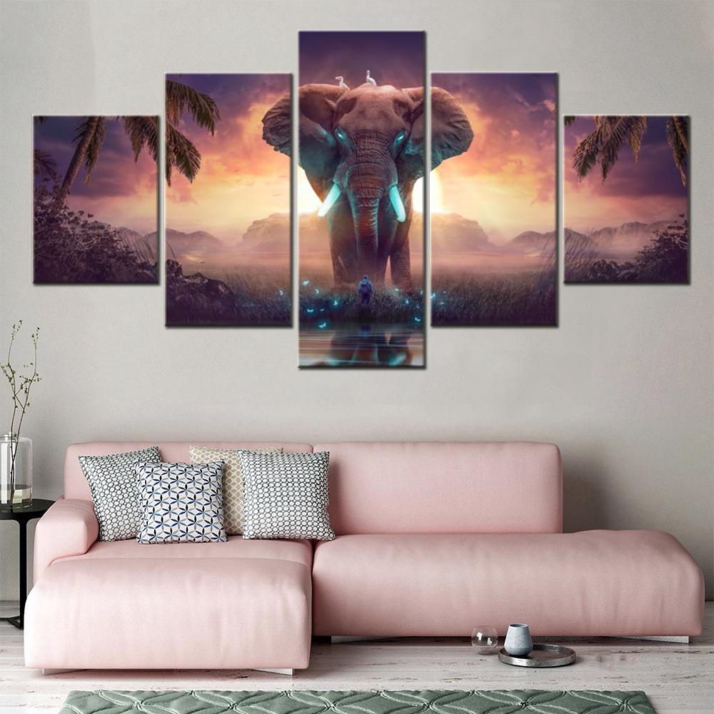 5 Pieces Wall Arts Canvas Painting Animal Poster Elephant Dream Mysterious Surreal Fantasy Home Decor Picture Print Living Room
