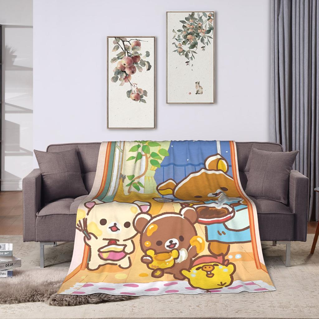 Rilakkumas and Friends Plush Blanket Girls Boys  Flannel Bedding Throws For Living Room Soft Warm Custom DIY Quality Bedspread