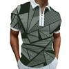 Stylish Geometric Pattern Short Sleeve Zip Polo Shirt, Casual Fashion Essential