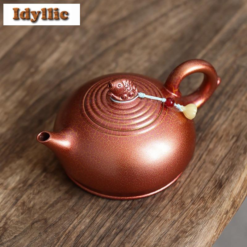 400ml Yixing Purple Clay Teapots Handmade Fish Pot Raw Ore Dragon's Blood Sand Conch Roasting Kettle With Infuser Zisha Tea Set