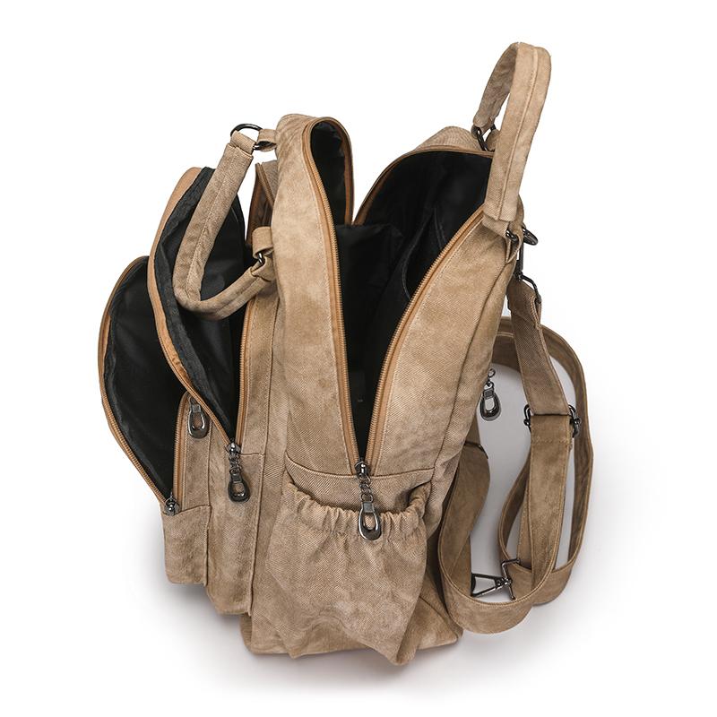 Vintage Leather Backpack for Women Casual Daypack Travel Shoulder Bag with Multi Pockets