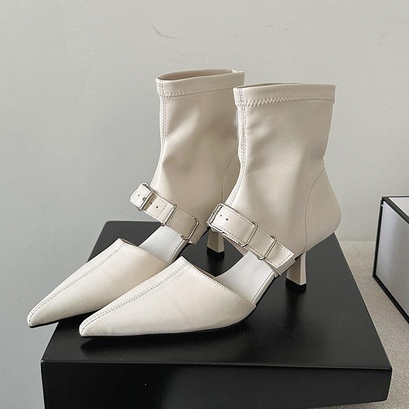 

Мода Мода Обувь с острым носком Каблуки Сандалии Ботильоны Обувь для женщин Современная Вечеринка Женские Эластичные Ботильоны Обувь Женские Туфли-лодочки 35 бежевый