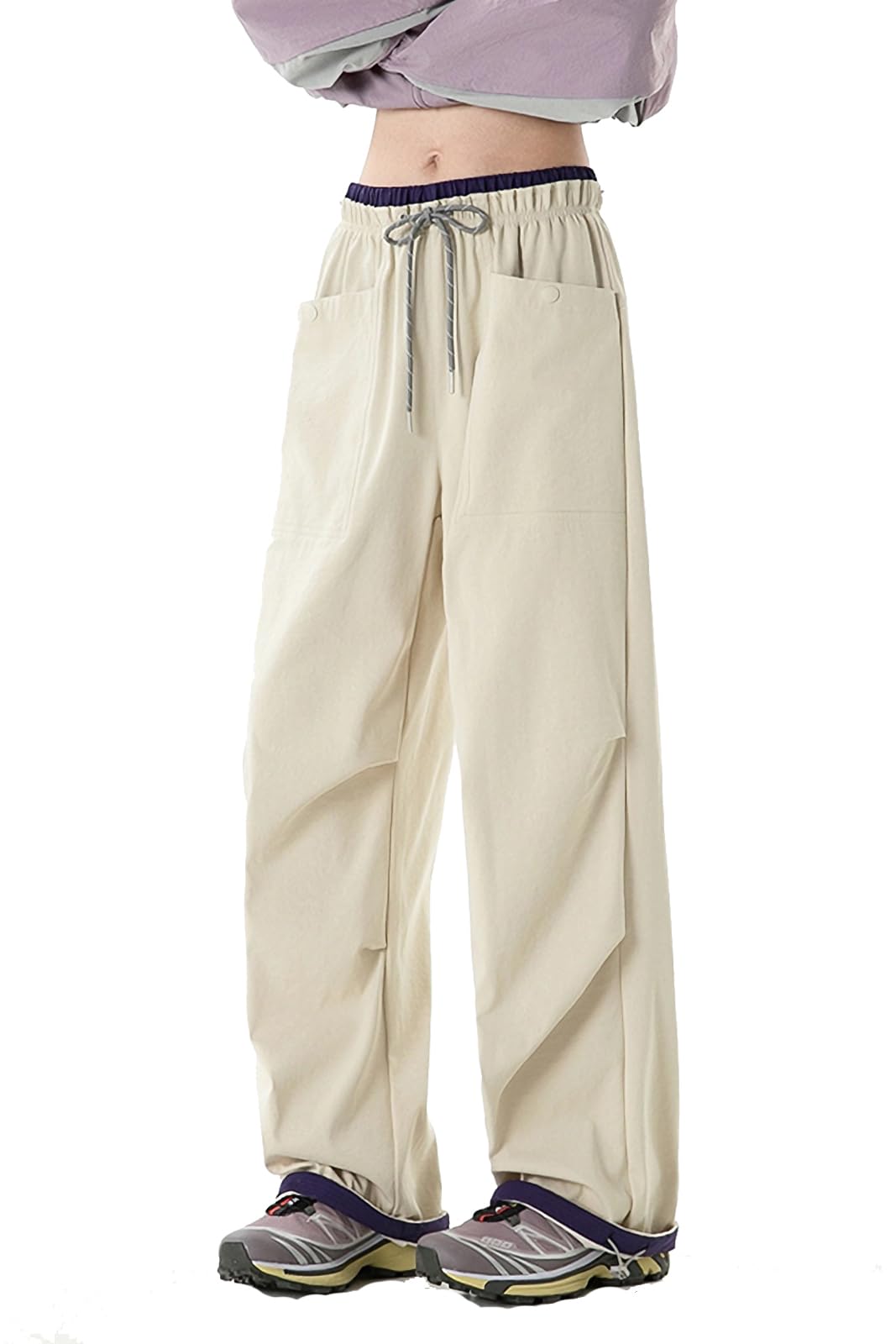 

[MORGEN SKY] Women s Trekking Pants, Cargo Pants, Casual Wide-Leg Pants, Outdoor Long Pants, Hiking Pants, Relaxed Fit, Elastic Waist, Drawstring Hem,