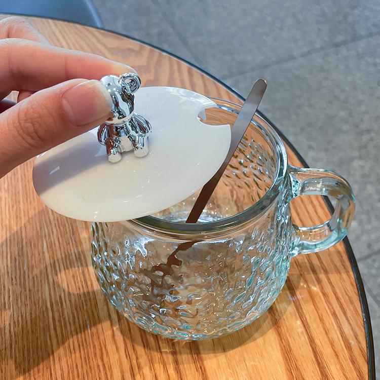 Trendy Cartoon Bear Glass Cup with Handle: Perfect for Tea, Water, or Breakfast