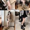 Cowhide~ Grape Mom Korean Pleated Buckle Belt Thick Heel Stack Knight Boots Medium Tube Thin Long Boots Genuine Leather Women's Short Boots