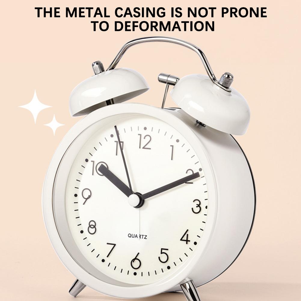 Mini 3.8 Inch Extra-Loud Alarm Clock For Deep Sleeper Soft Night Light Wake Up Twin-Bell Table Clock For Perfect Students