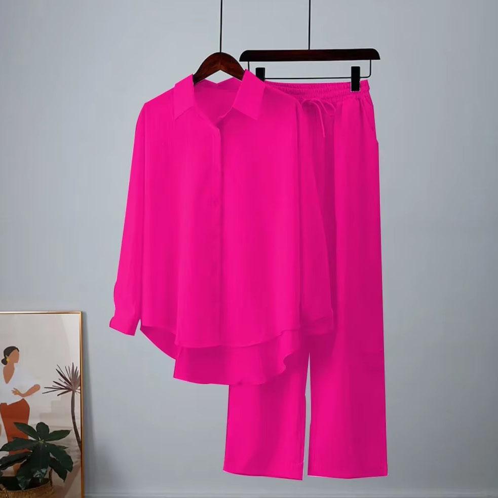 Holiday Wide Leg Pants Set Two Piece Set Women Vintage Boho Maxi Shirt Autumn Casual Loose Work Streetwear Y2k Outfits