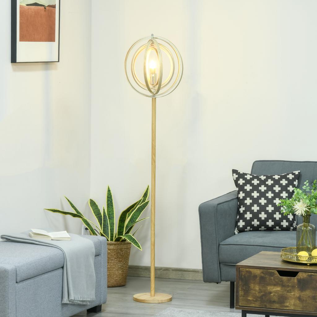 Circular Floor Lamp 40 W Max. Lampshade Light Natural Wood Dim. diameter 38 x 160 cm
